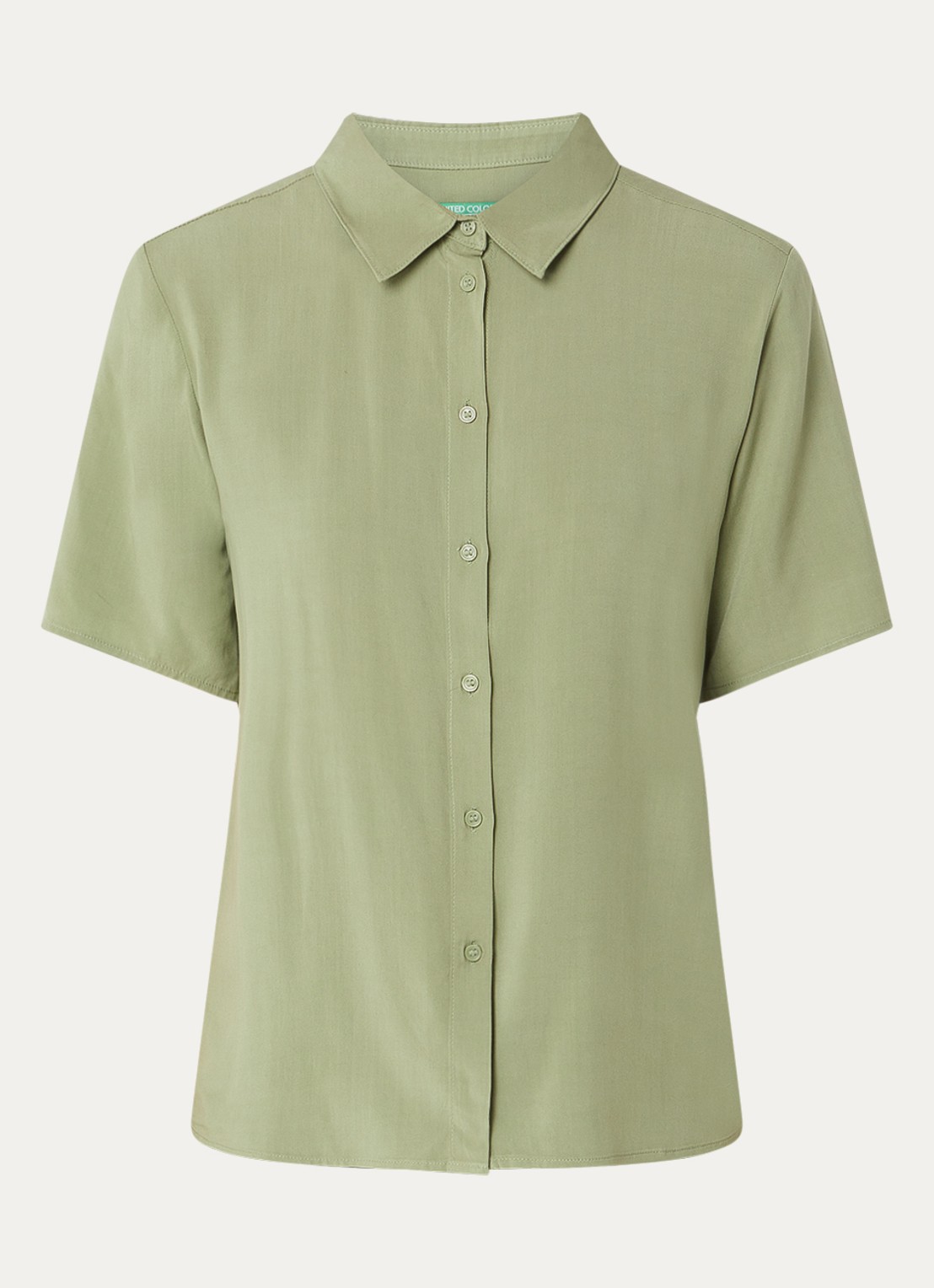 Benetton Blouse met kraag - voorkant 2 olijfgroen