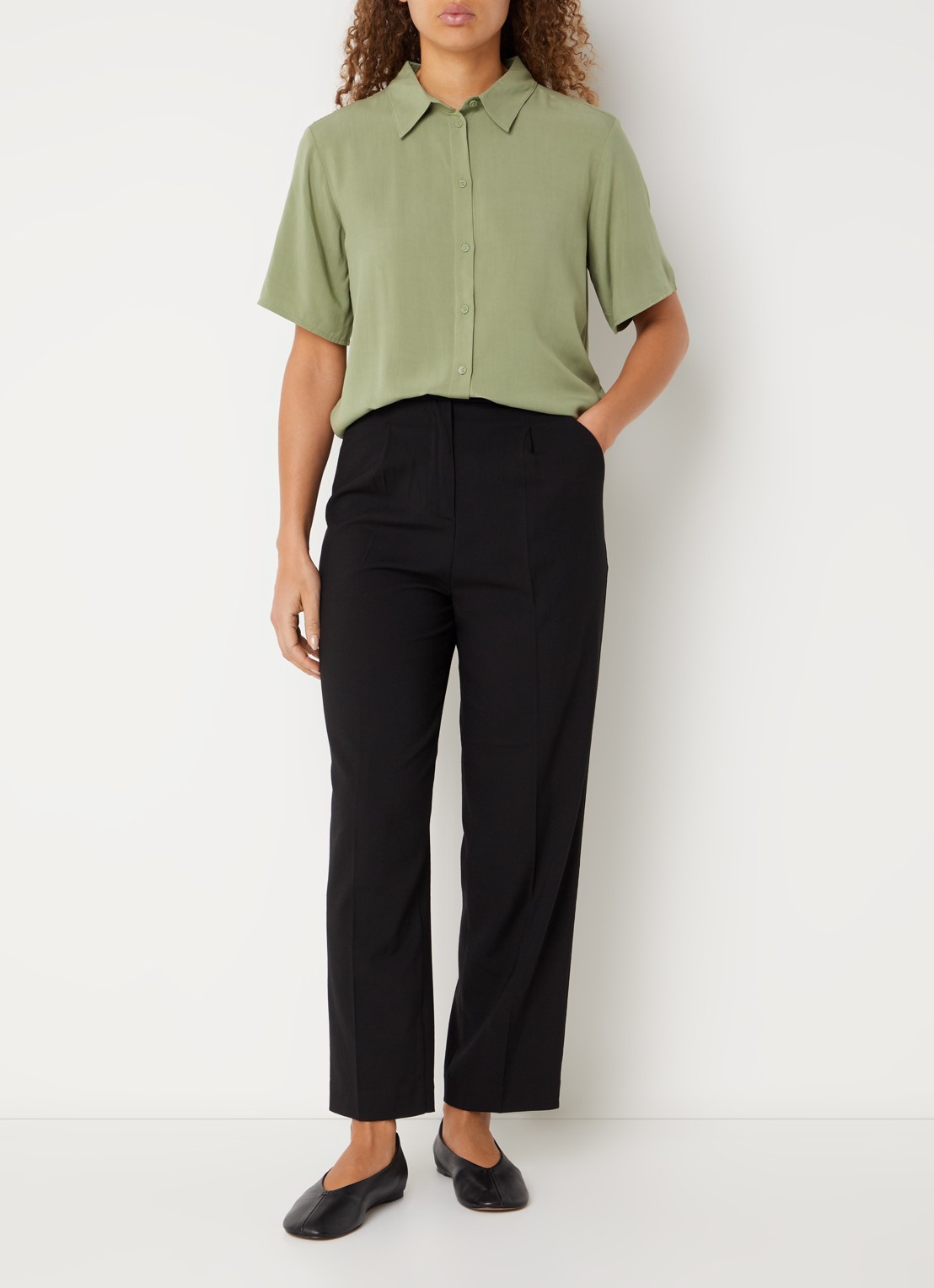 Benetton Blouse met kraag - voorkant 3 olijfgroen