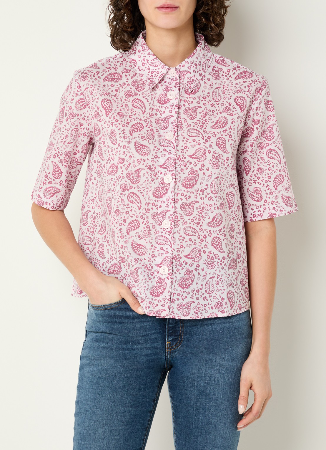 Benetton Blouse met print - detail 3 donkerroze