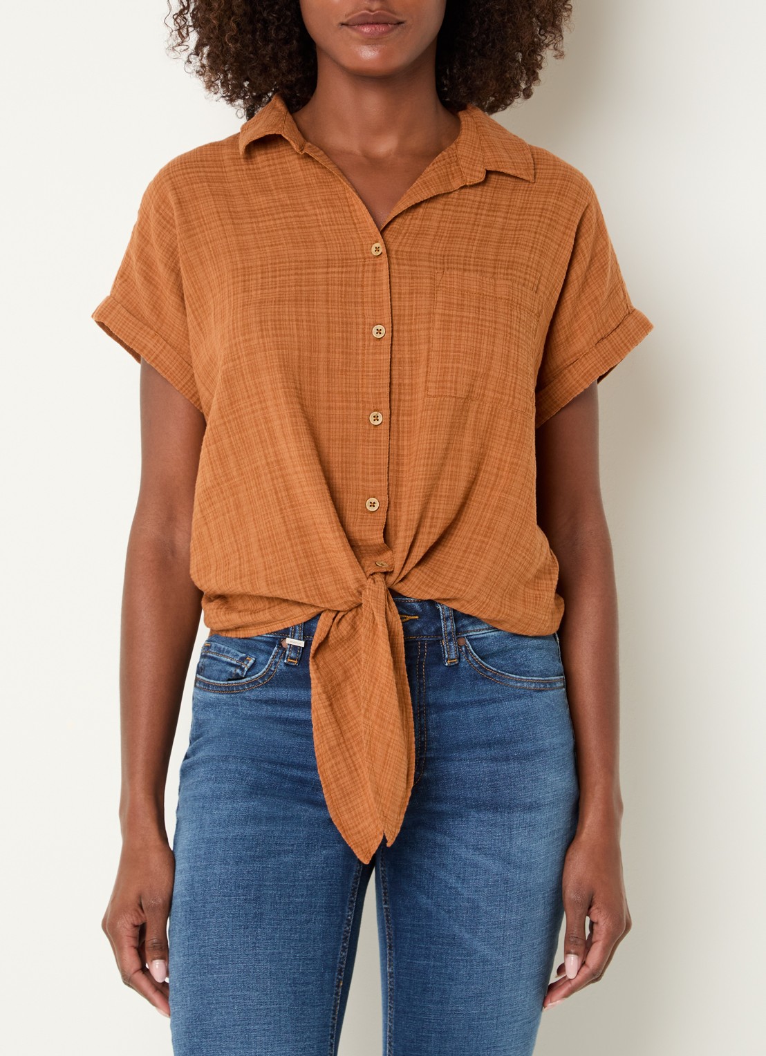 Benetton Blouse met ruitdessin en strikdetail - detail 3 orange