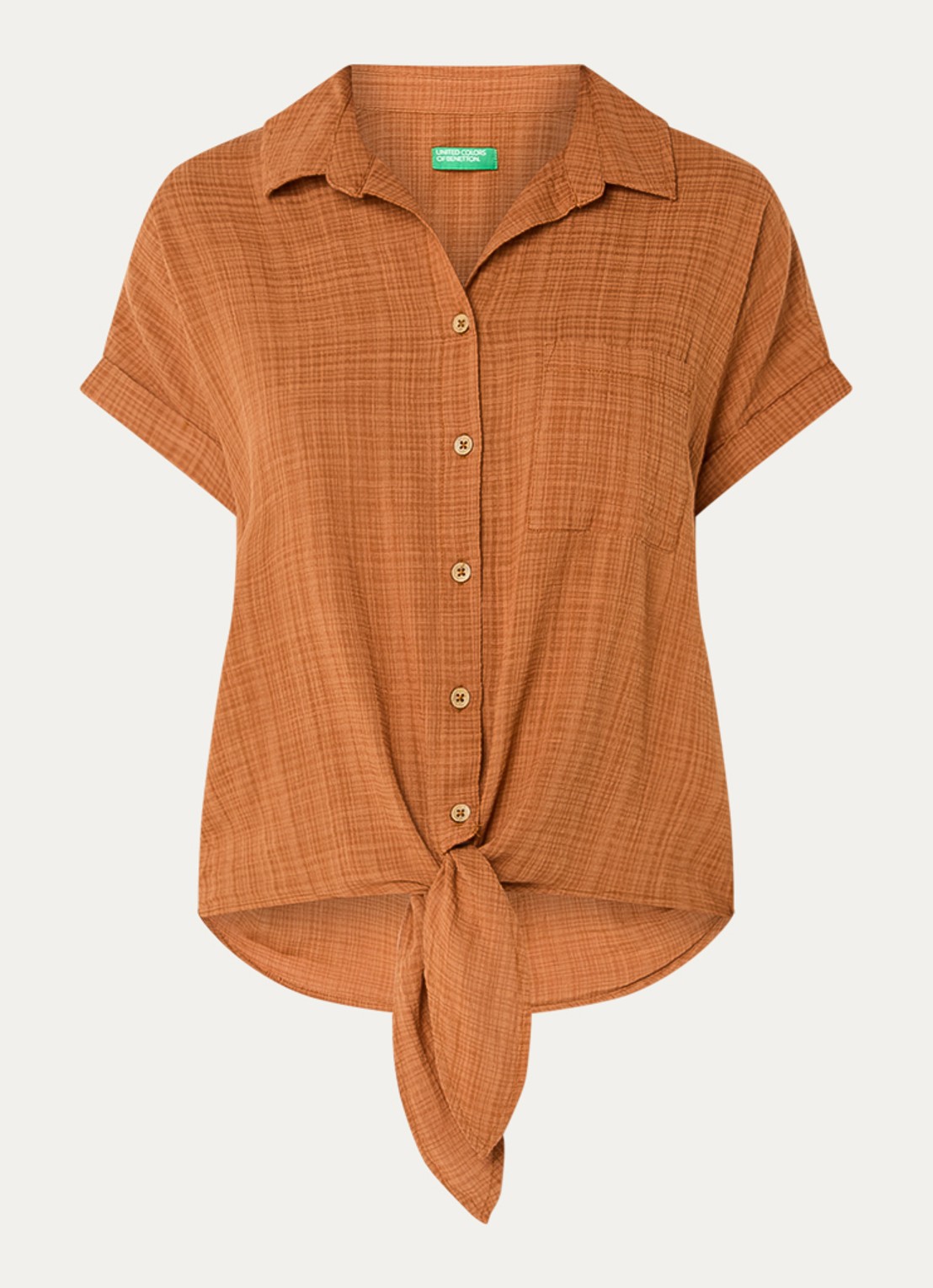 Benetton Blouse met ruitdessin en strikdetail - voorkant orange