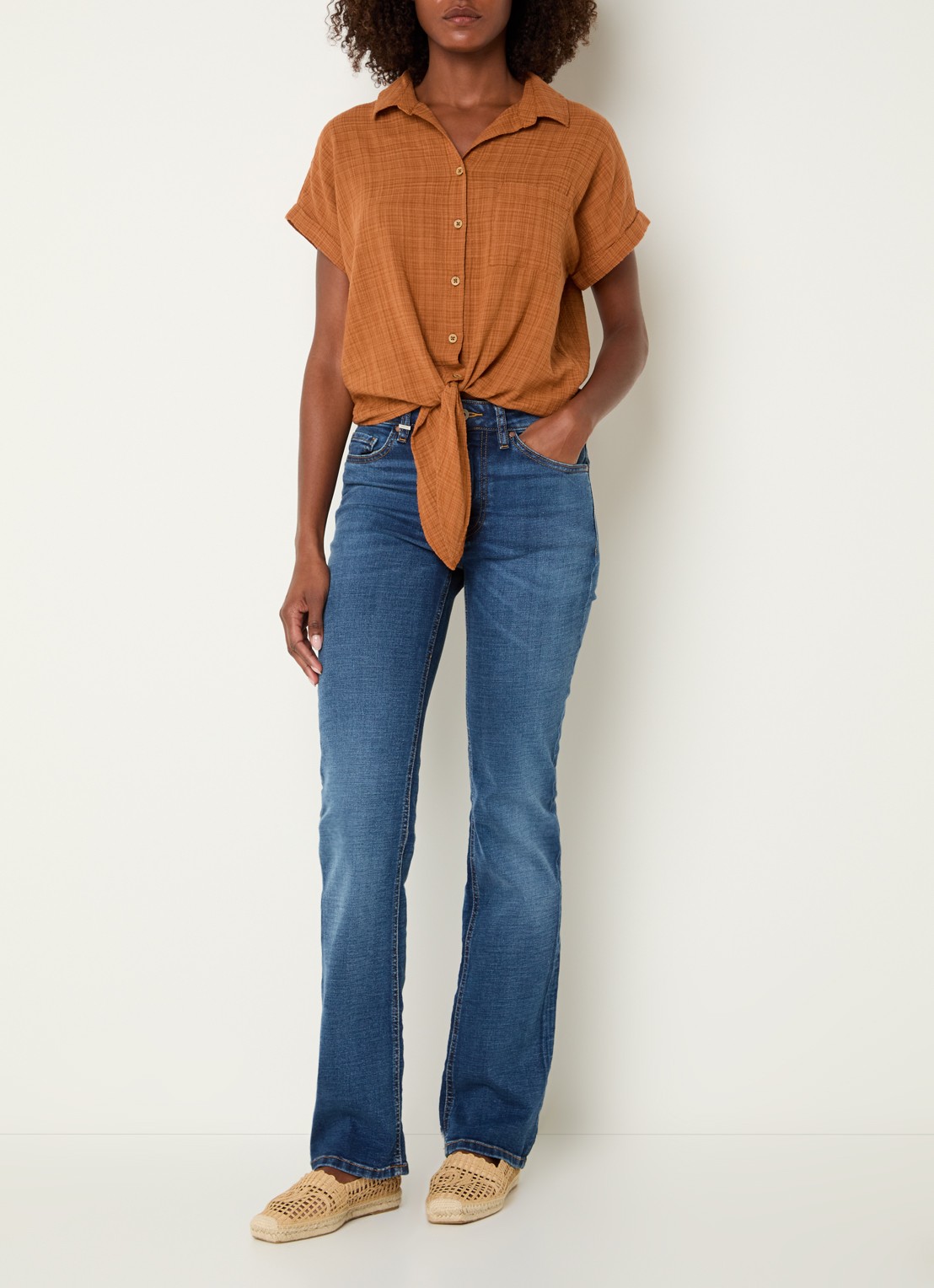 Benetton Blouse met ruitdessin en strikdetail - voorkant 2 orange