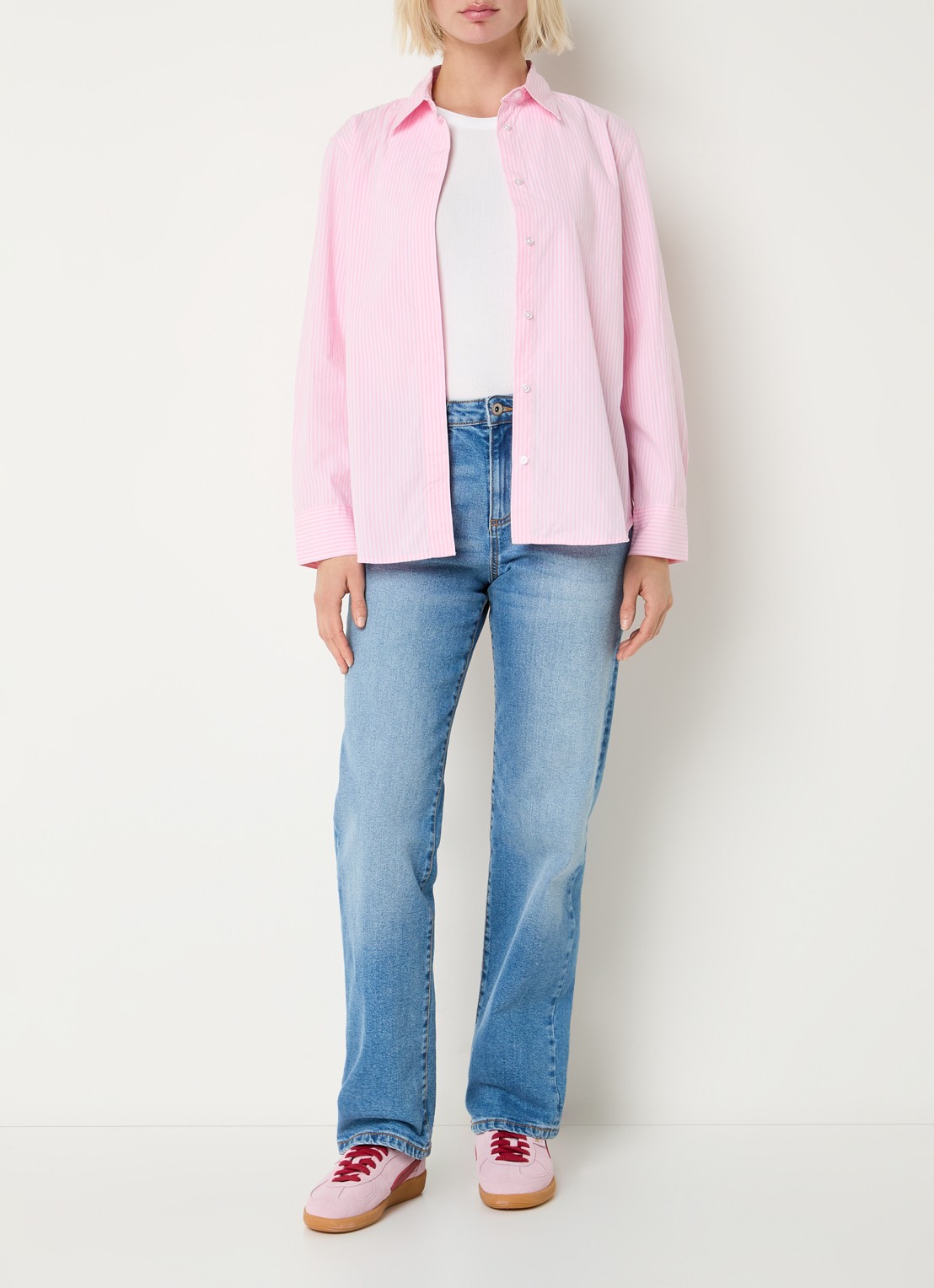 Benetton Blouse met streepprint - voorkant 2 roze