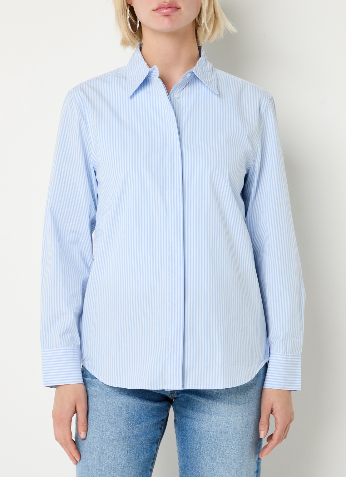 Benetton Blouse met streepprint - detail 4 lichtblauw