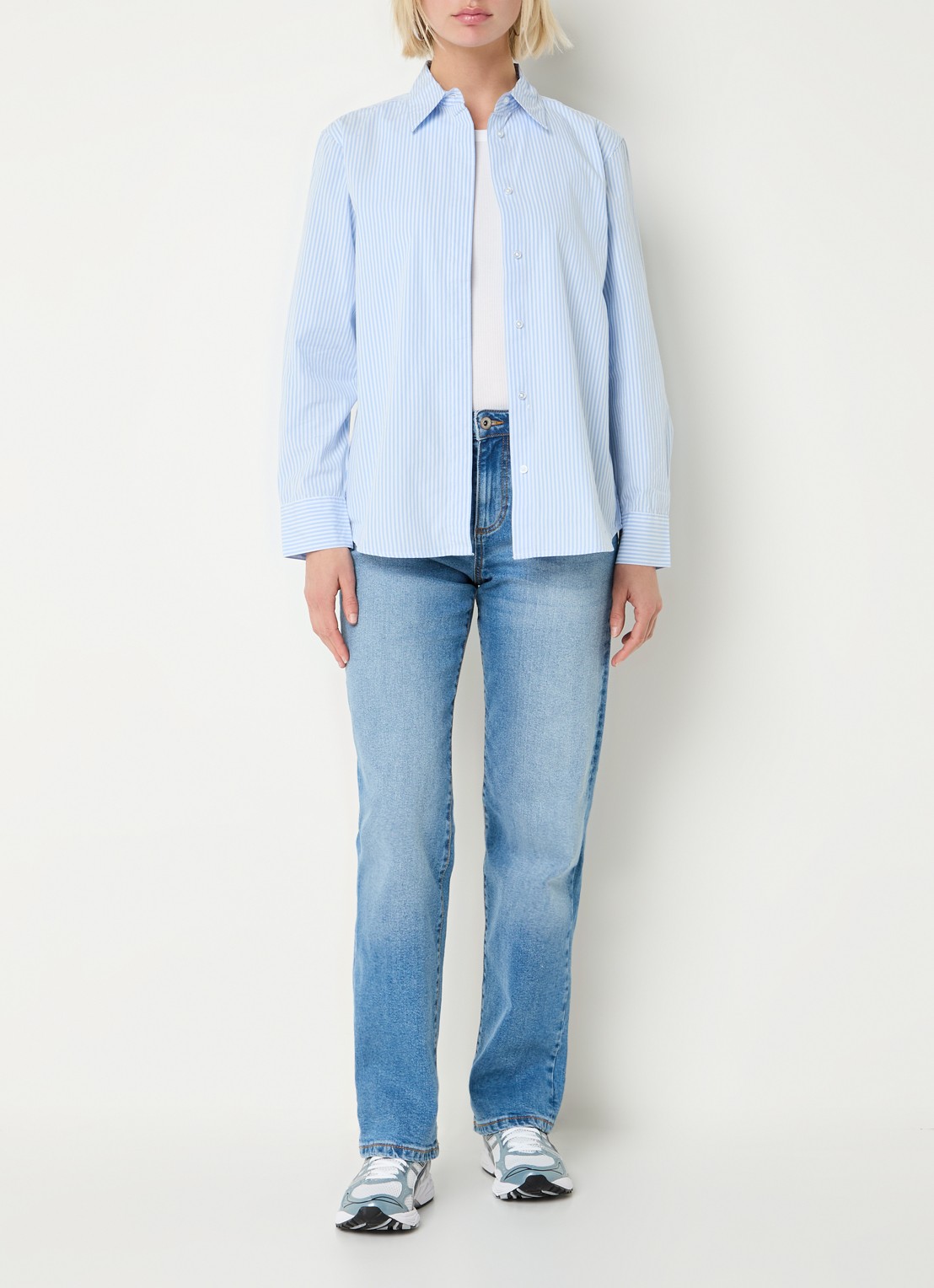Benetton Blouse met streepprint - voorkant 2 lichtblauw