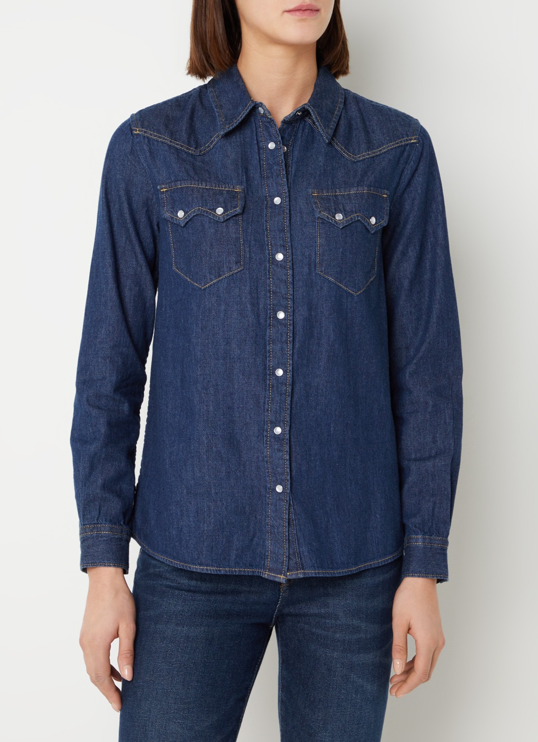Benetton Blouse van chambray met borstzakken - detail 4 indigo