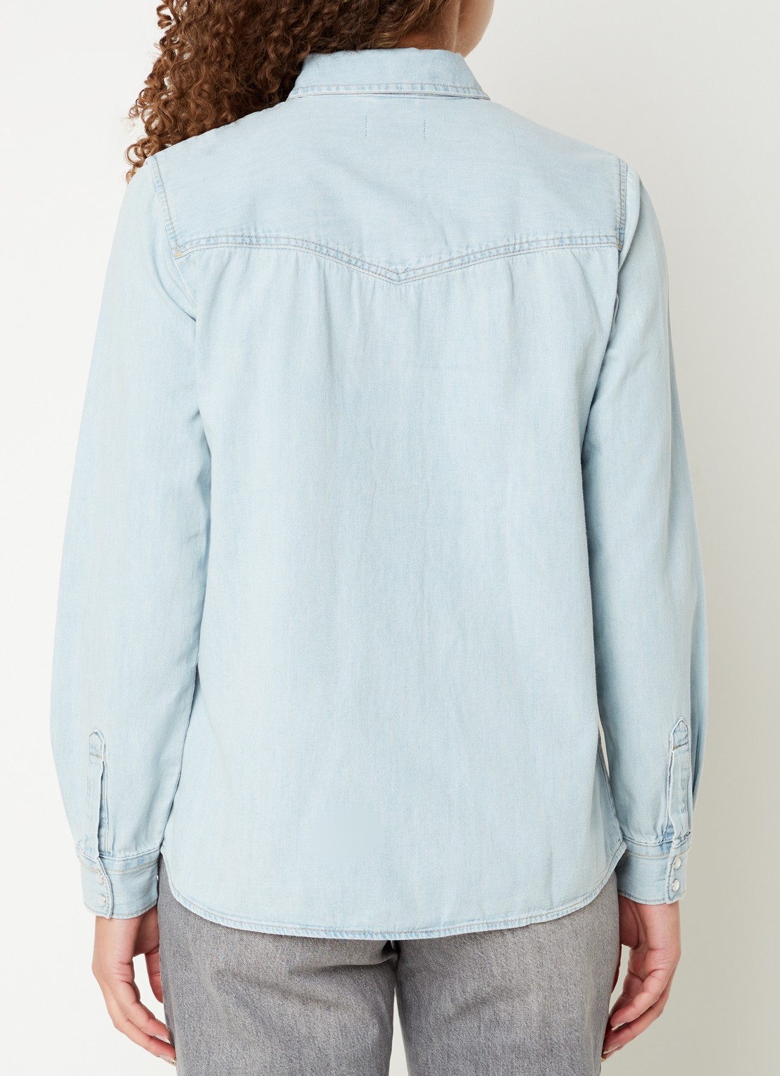 Benetton Blouse van chambray met borstzakken - achterkant lichtblauw