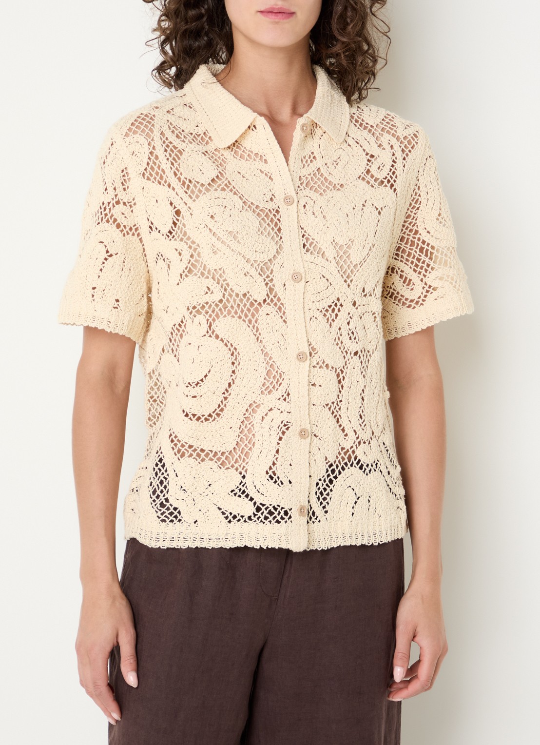 Benetton Blouse van crochet - detail 2 vanillegeel