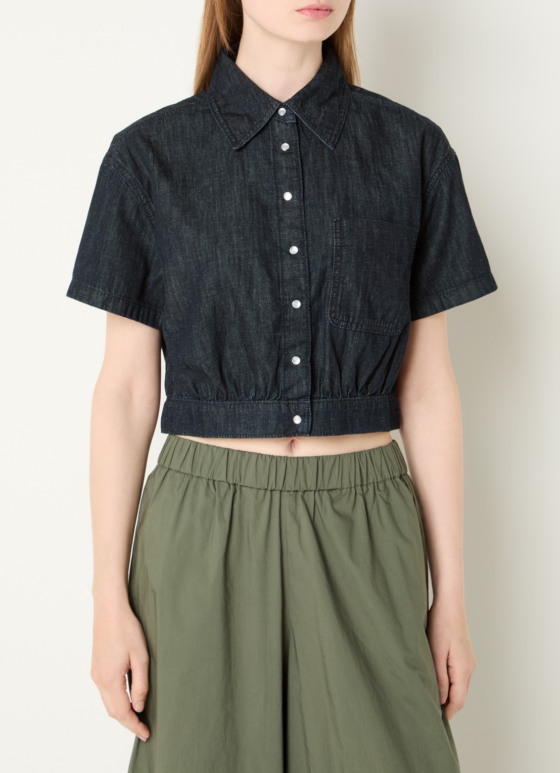 Benetton Blouse van denim met borstzak - detail 4 indigo