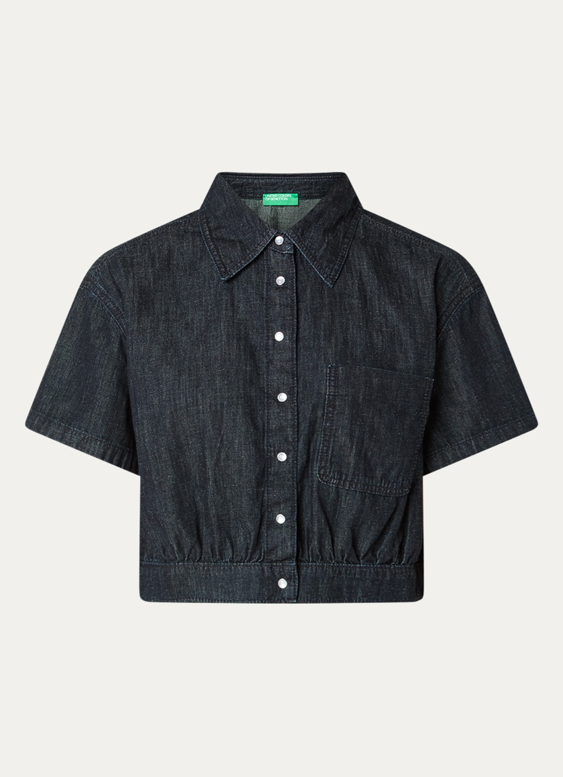 Benetton Blouse van denim met borstzak - voorkant 2 indigo
