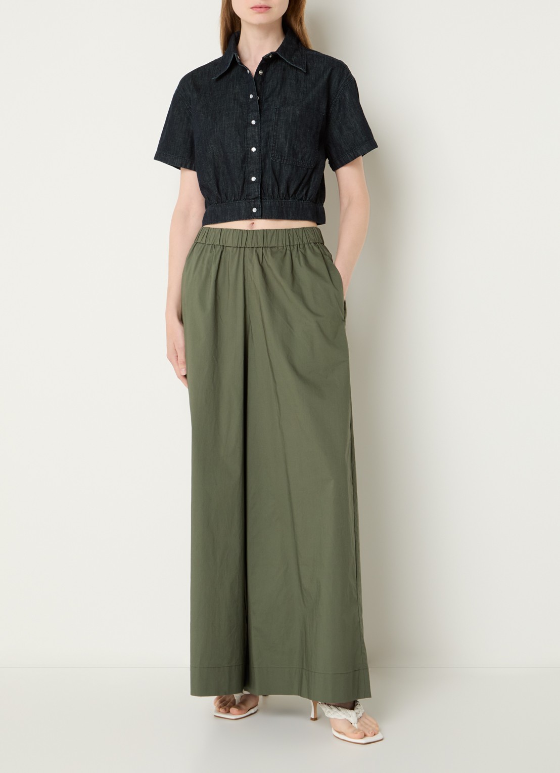 Benetton Blouse van denim met borstzak - voorkant 3 indigo