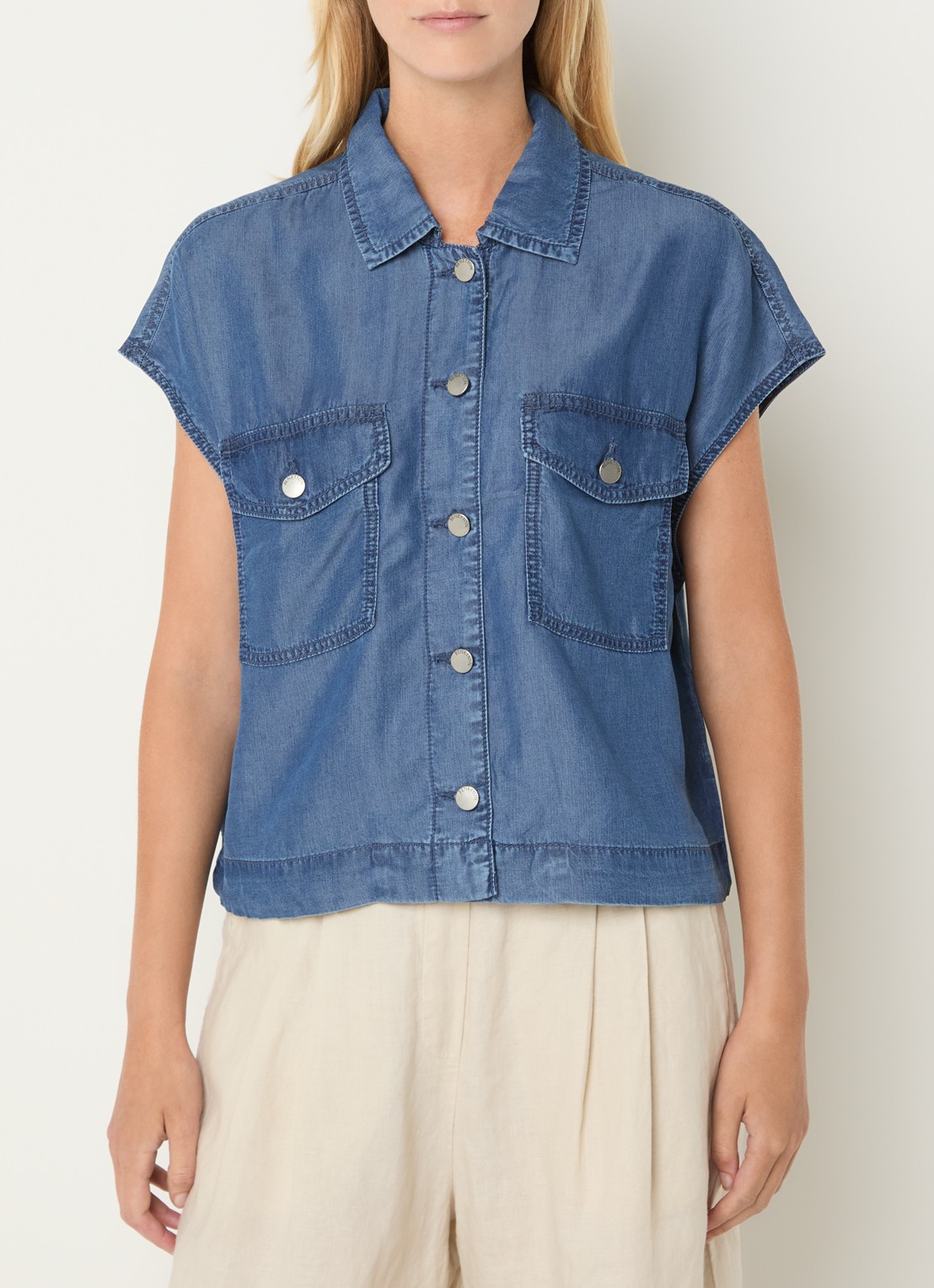 Benetton Blouse van denim met borstzakken - detail 2 jeans