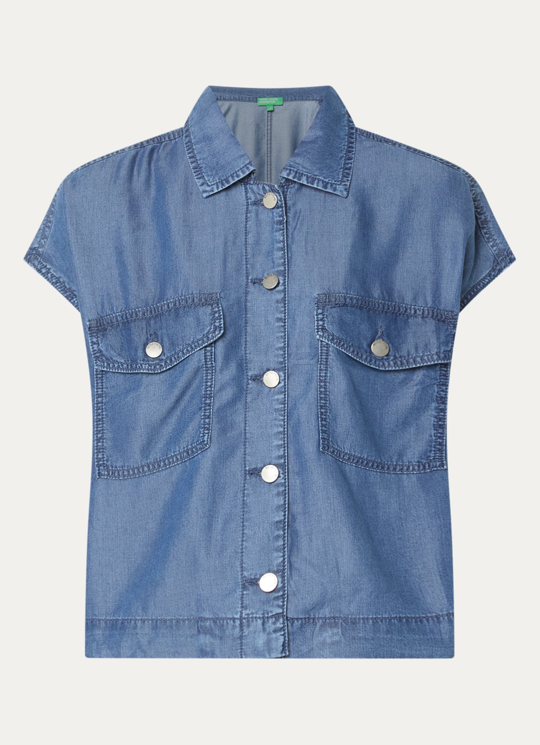 Benetton Blouse van denim met borstzakken - voorkant 3 jeans