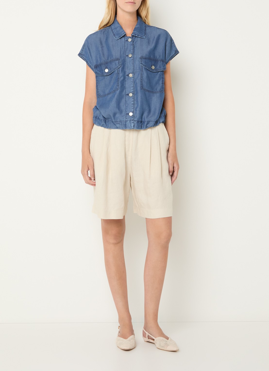 Benetton Blouse van denim met borstzakken - voorkant 4 jeans