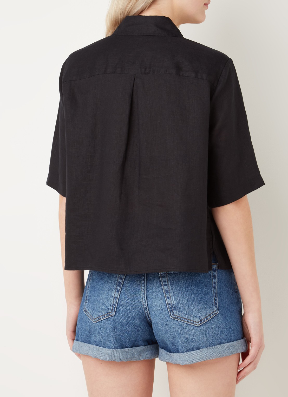 Benetton Blouse van linnen met halflange mouw - achterkant 6 zwart