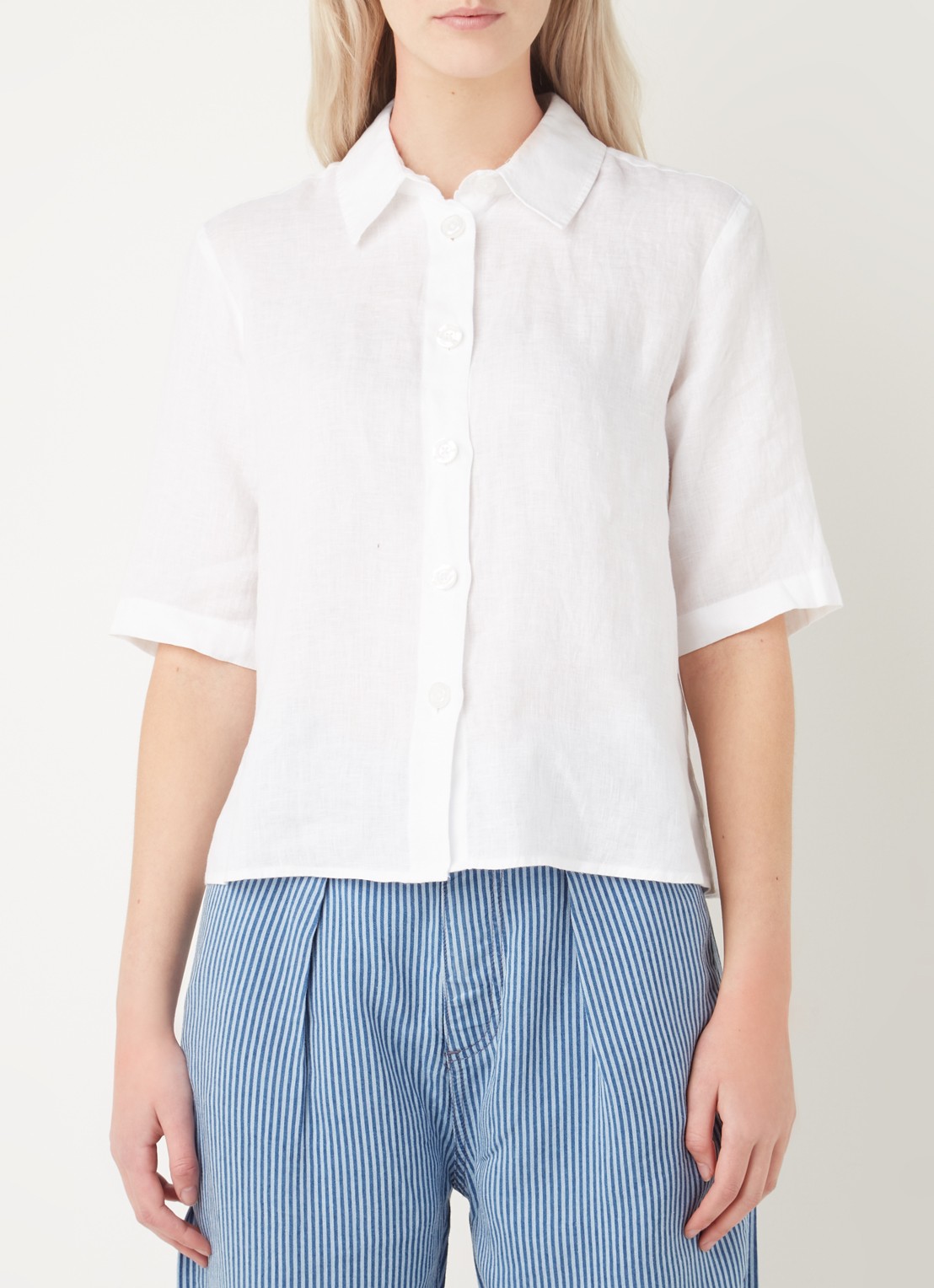 Benetton Blouse van linnen met halflange mouw - detail 3 gebroken wit