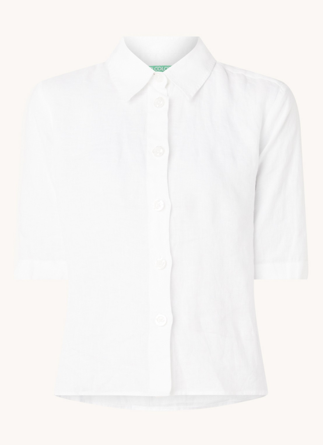 Benetton Blouse van linnen met halflange mouw - voorkant gebroken wit