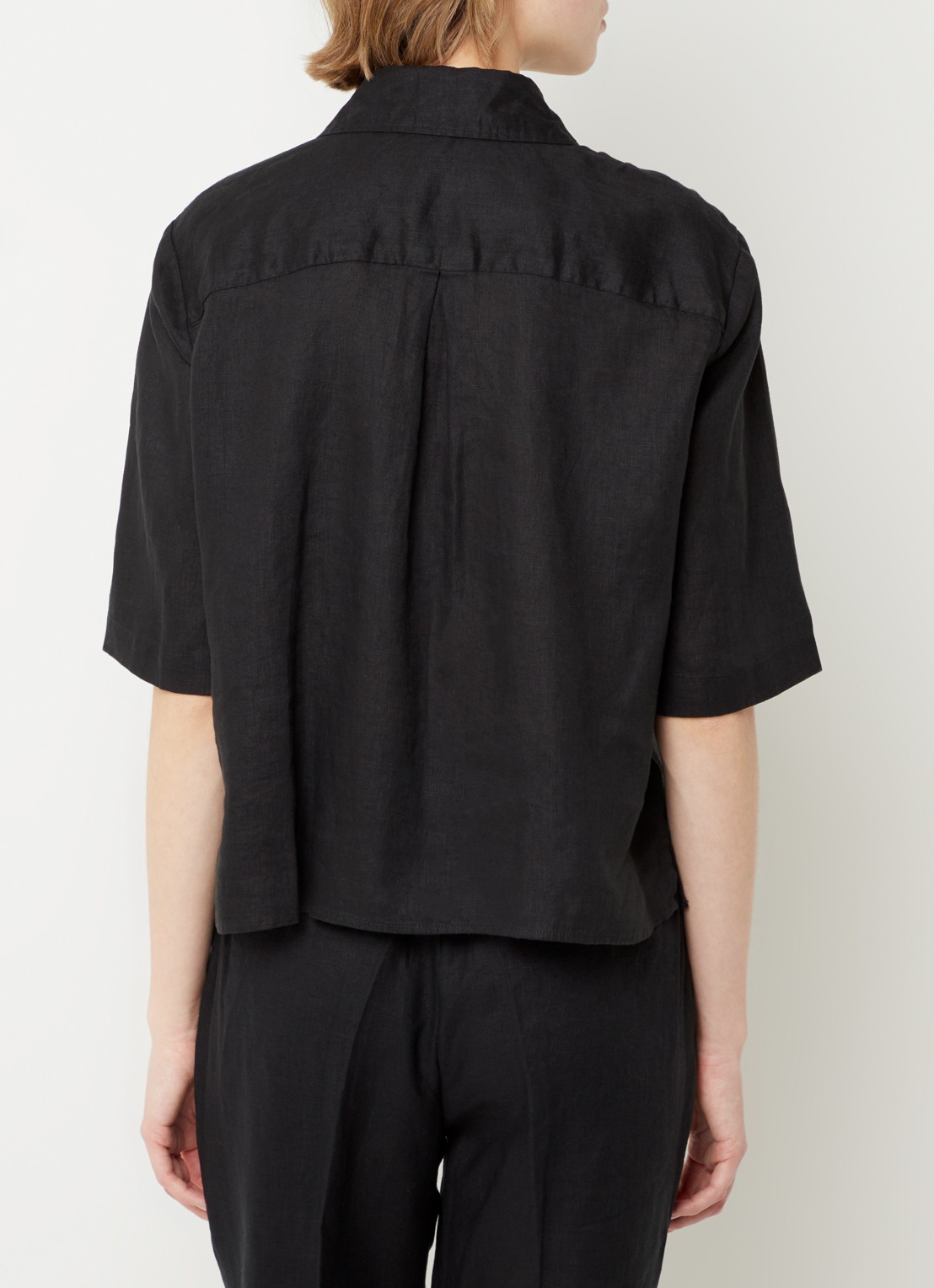 Benetton Blouse van linnen met halflange mouw - achterkant 7 zwart