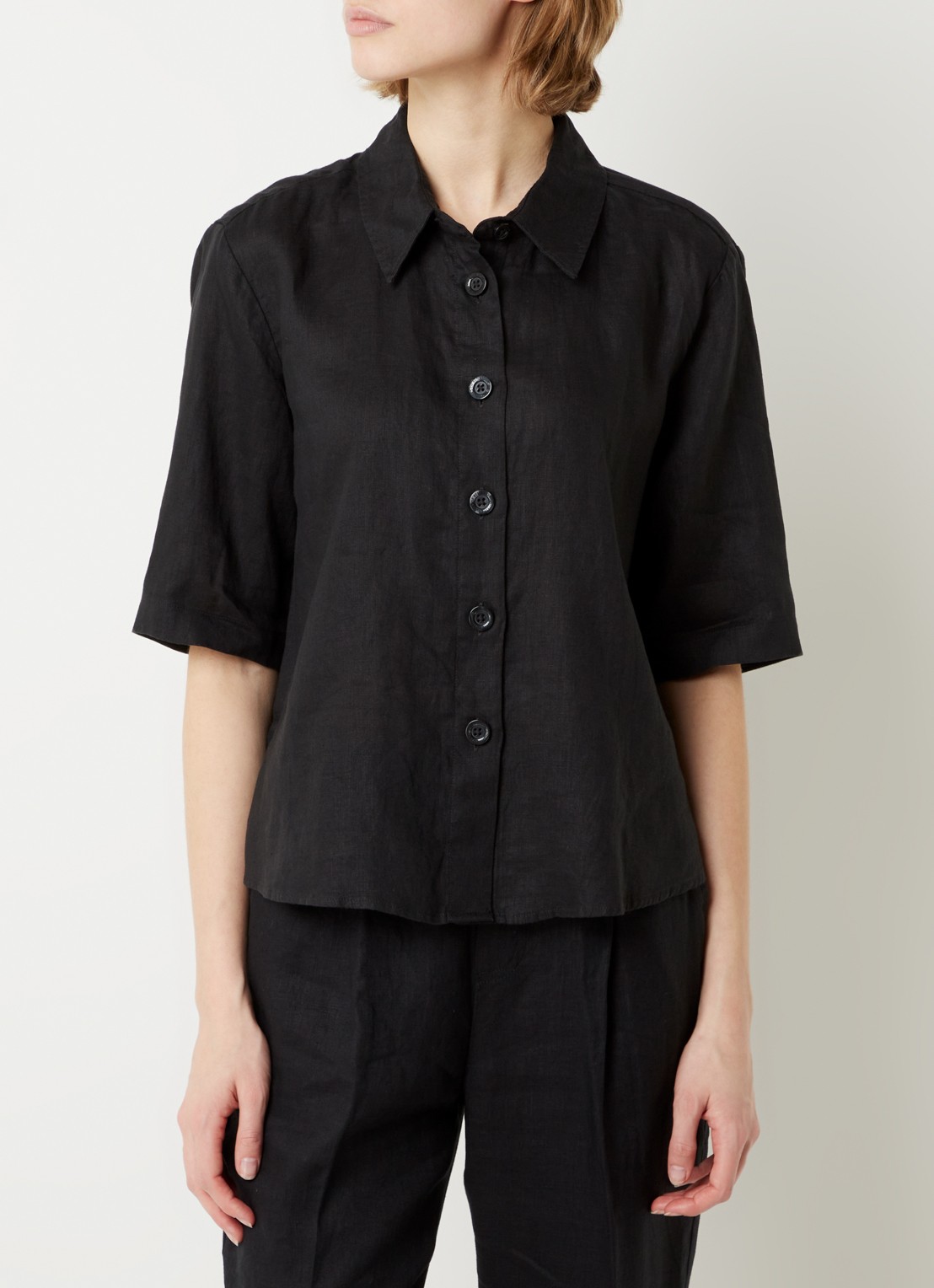 Benetton Blouse van linnen met halflange mouw - detail 5 zwart