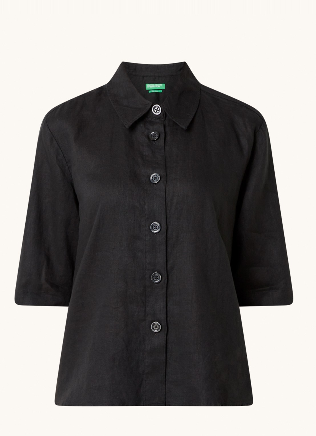 Benetton Blouse van linnen met halflange mouw - voorkant 3 zwart