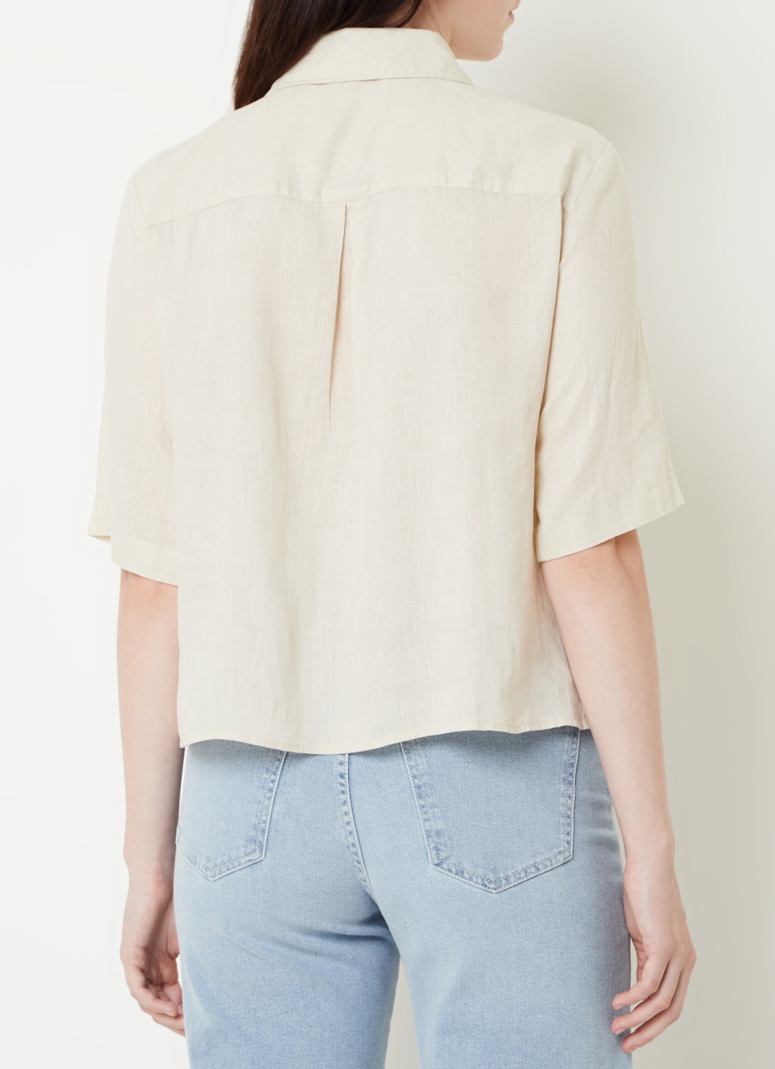Benetton Blouse van linnen met halflange mouw - achterkant 3 zand