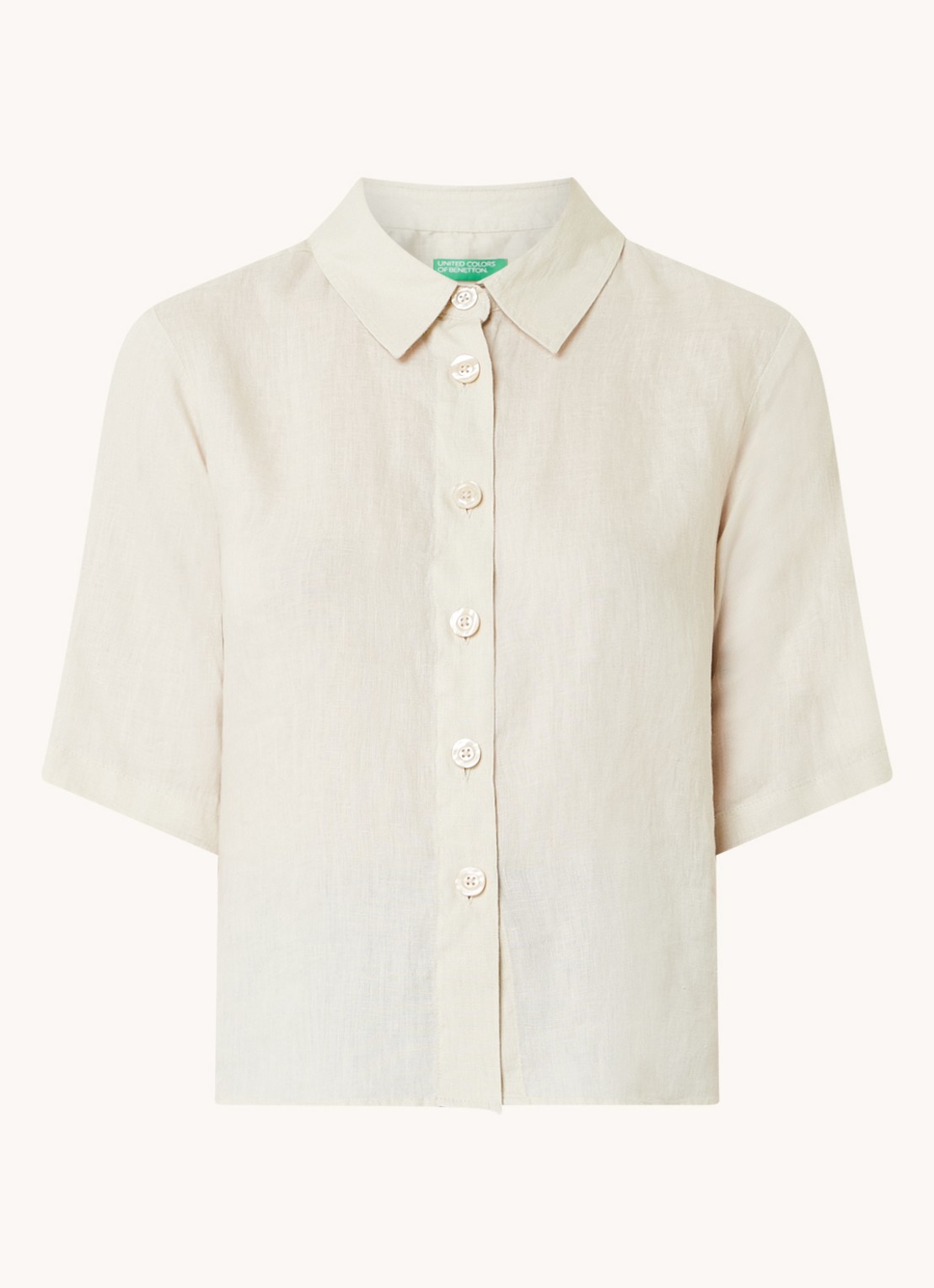 Benetton Blouse van linnen met halflange mouw - voorkant zand