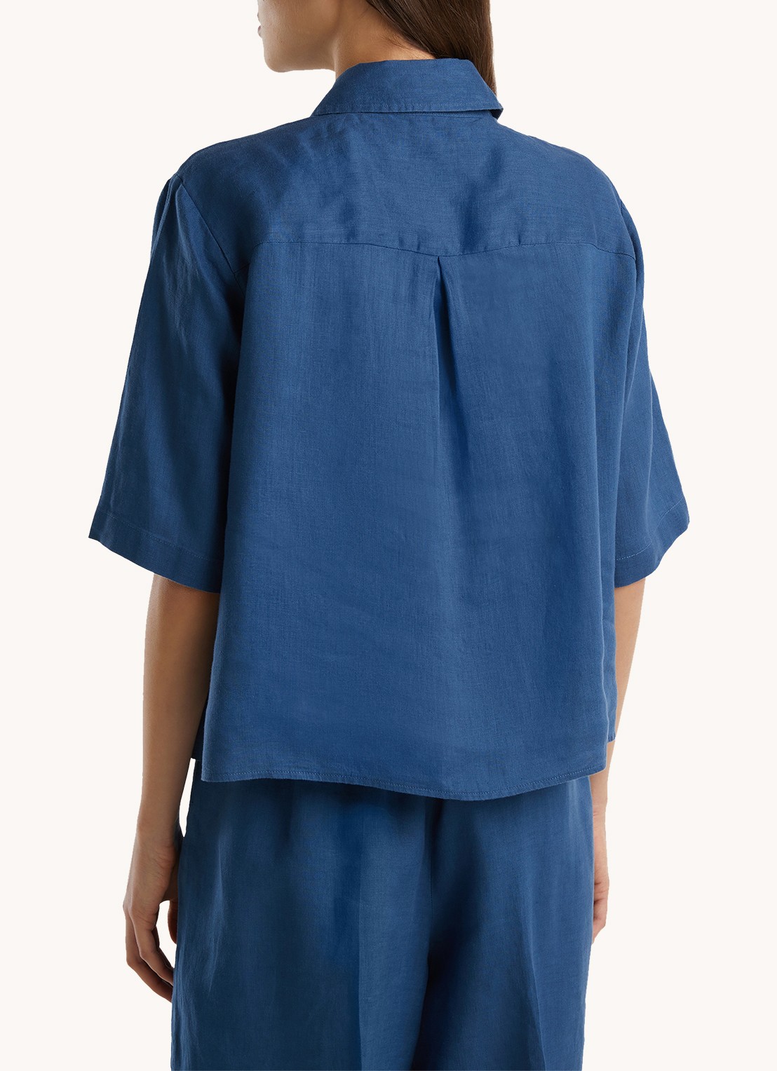 Benetton Blouse van linnen met halflange mouw - achterkant 4 kobaltblauw