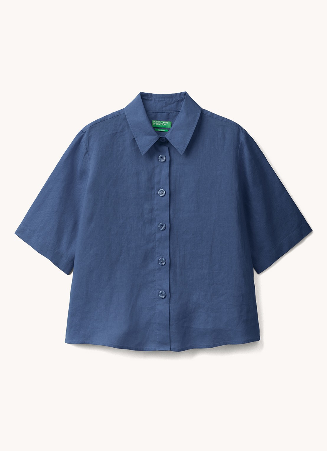 Benetton Blouse van linnen met halflange mouw - voorkant 2 kobaltblauw