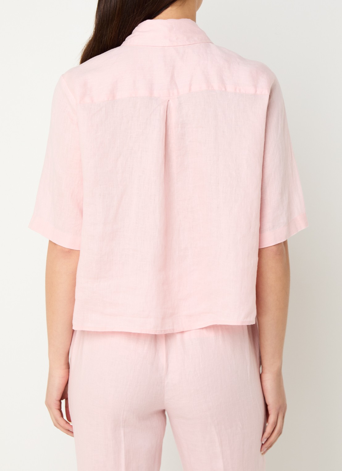 Benetton Blouse van linnen met halflange mouw - achterkant zalmroze