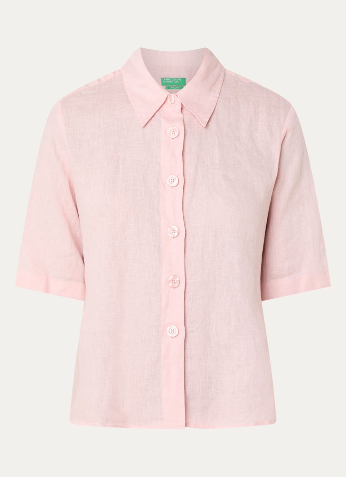Benetton Blouse van linnen met halflange mouw - voorkant 2 zalmroze