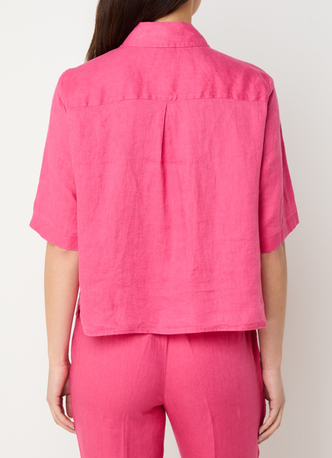 Benetton Blouse van linnen met halflange mouw - achterkant fuchsia