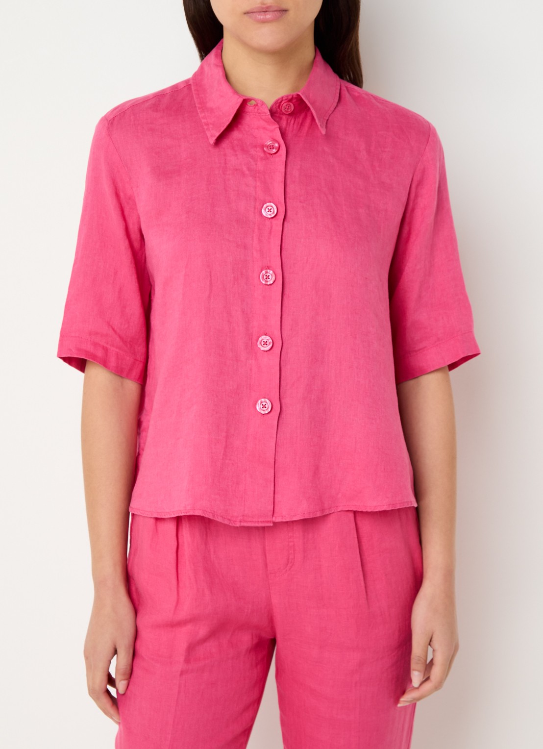 Benetton Blouse van linnen met halflange mouw - detail 4 fuchsia