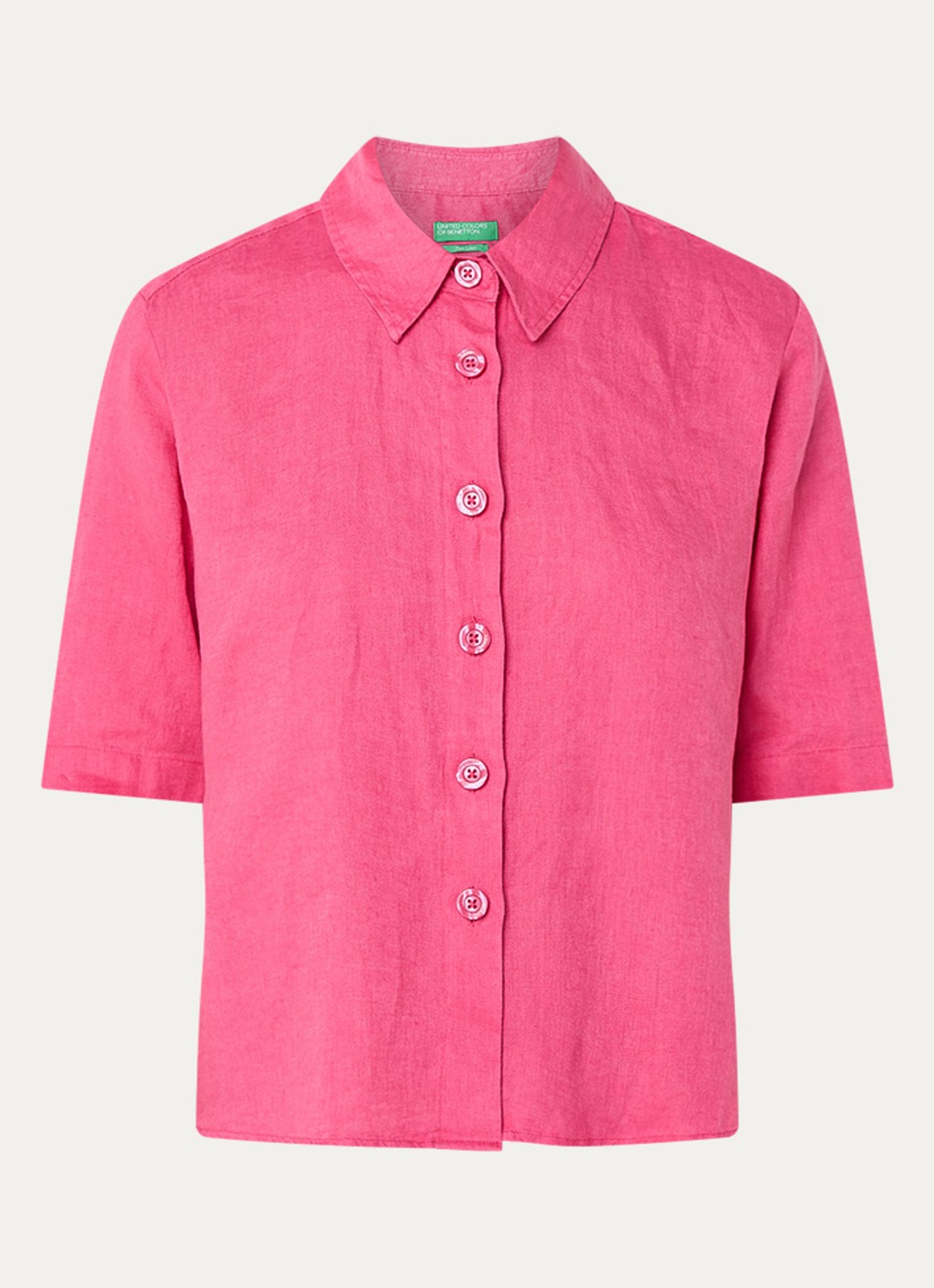 Benetton Blouse van linnen met halflange mouw - voorkant 2 fuchsia