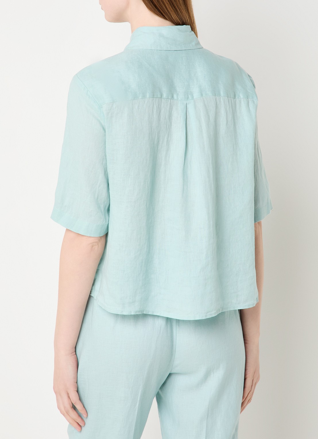 Benetton Blouse van linnen met halflange mouw - achterkant 2 turquoise