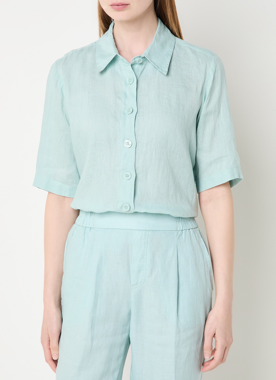 Benetton Blouse van linnen met halflange mouw - detail turquoise
