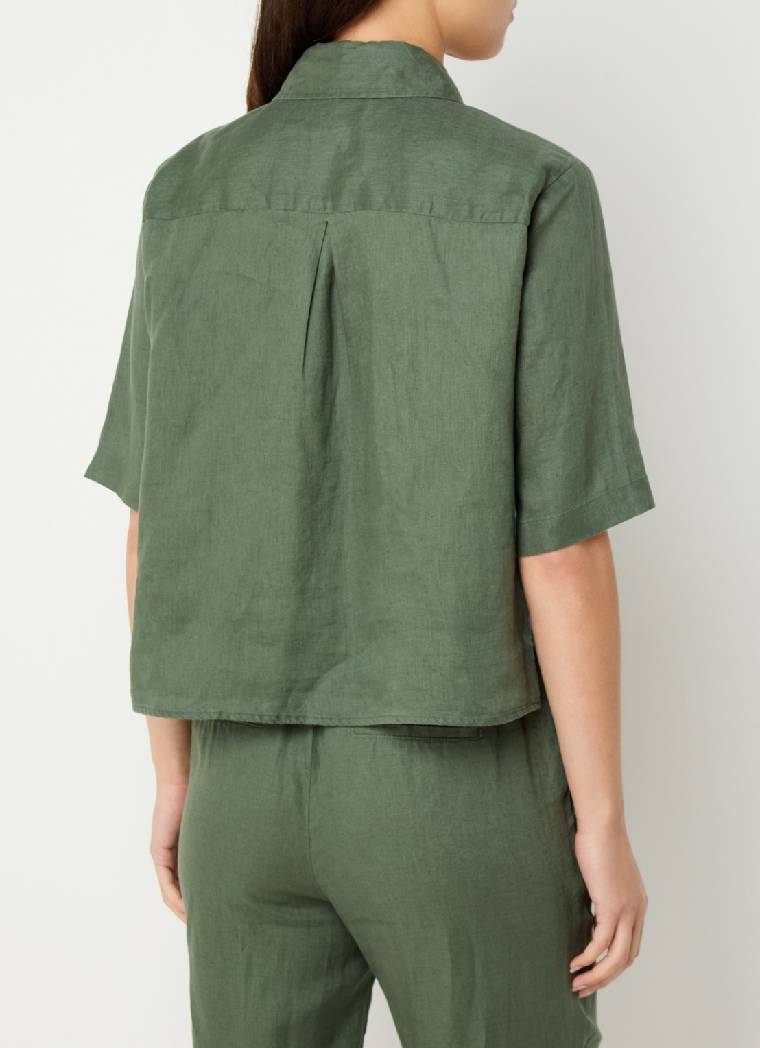 Benetton Blouse van linnen met halflange mouw - achterkant groen