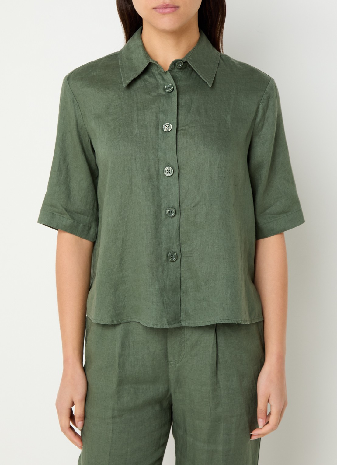 Benetton Blouse van linnen met halflange mouw - detail 4 groen