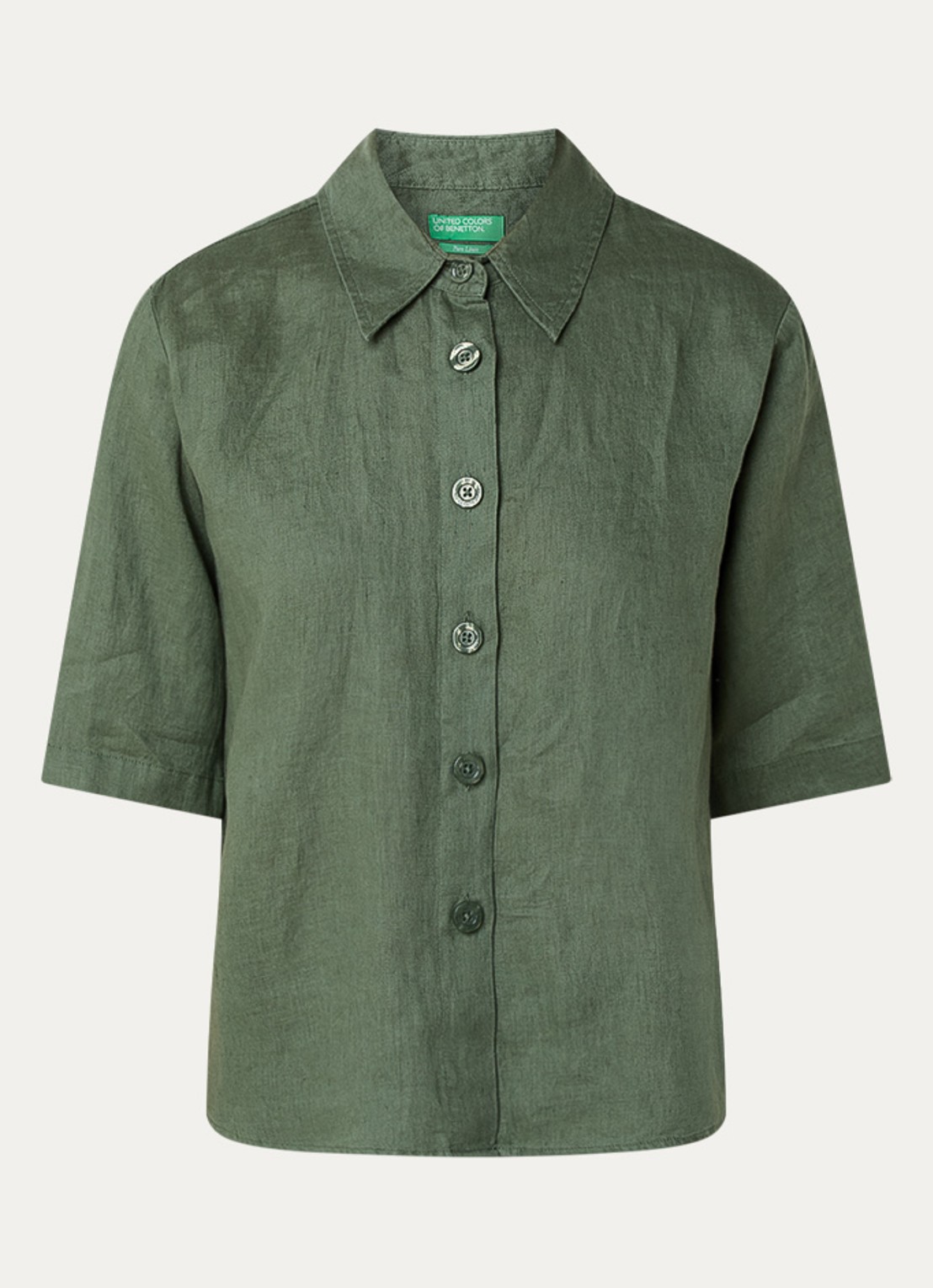 Benetton Blouse van linnen met halflange mouw - voorkant 2 groen