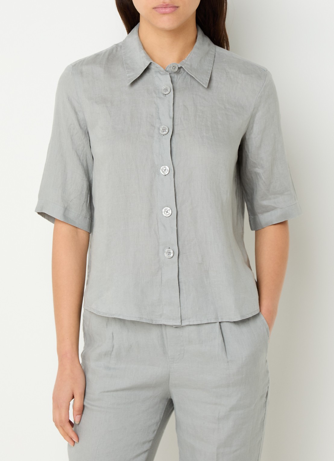 Benetton Blouse van linnen met halflange mouw - detail 4 grijs