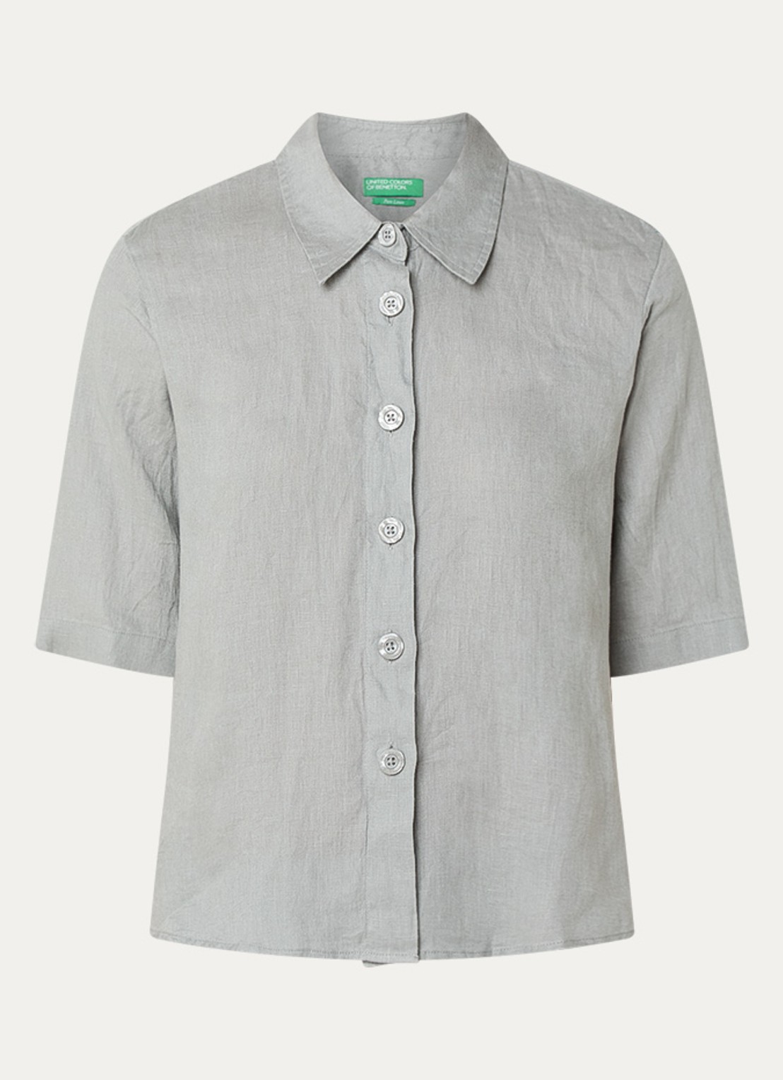 Benetton Blouse van linnen met halflange mouw - voorkant grijs