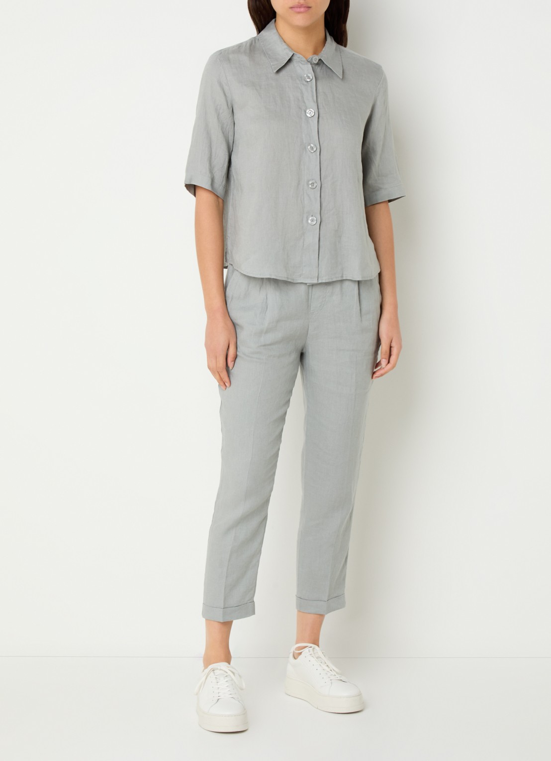 Benetton Blouse van linnen met halflange mouw - voorkant 2 grijs
