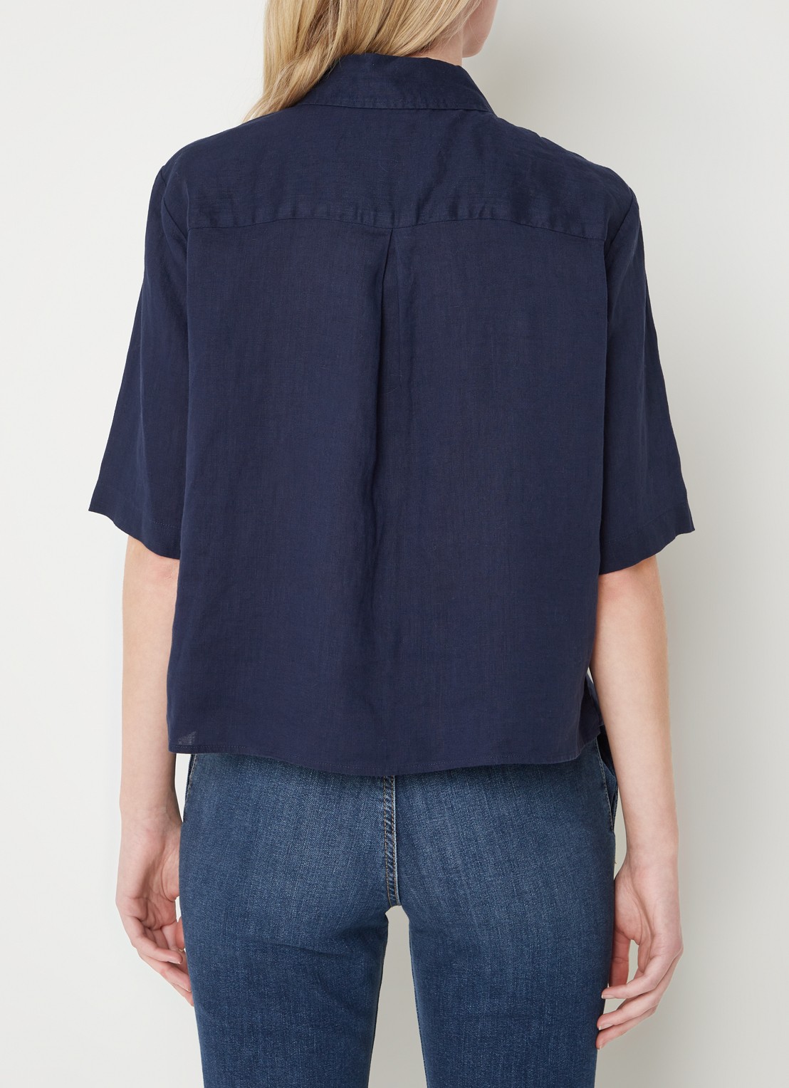 Benetton Blouse van linnen met halflange mouw - achterkant donkerblauw