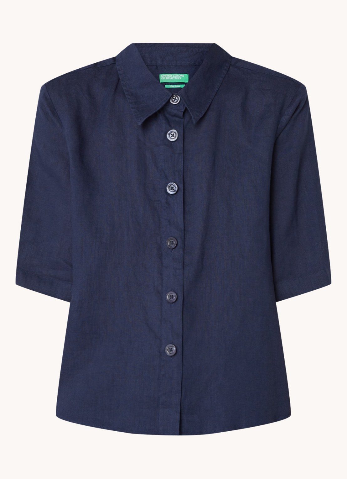 Benetton Blouse van linnen met halflange mouw - voorkant 2 donkerblauw