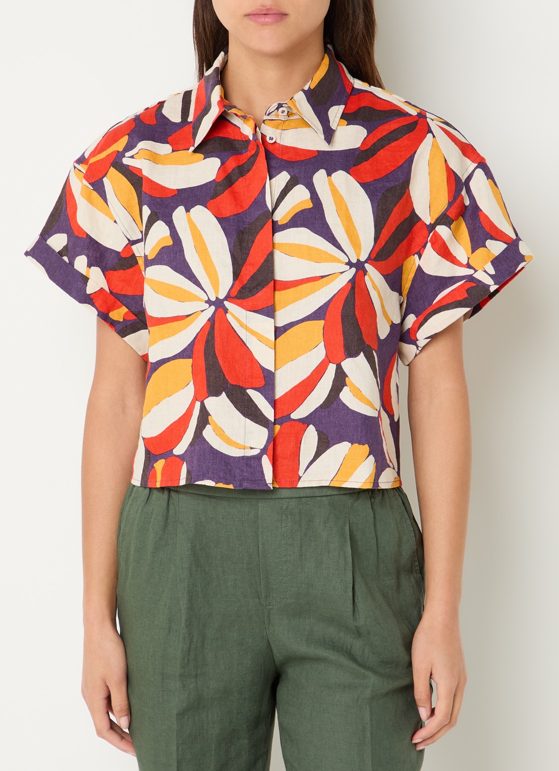 Benetton Blouse van linnen met print - detail 4 orange