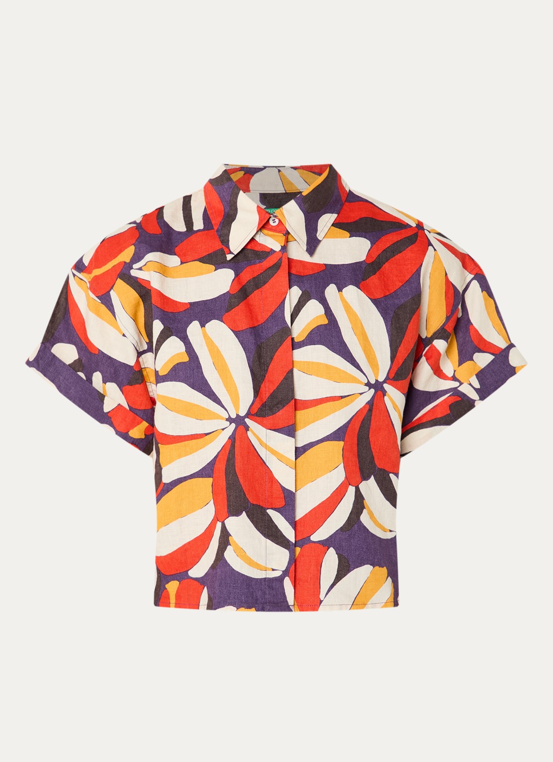Benetton Blouse van linnen met print - voorkant orange