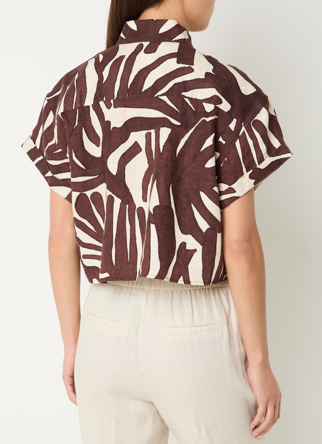 Benetton Blouse van linnen met print - achterkant 2 bruin