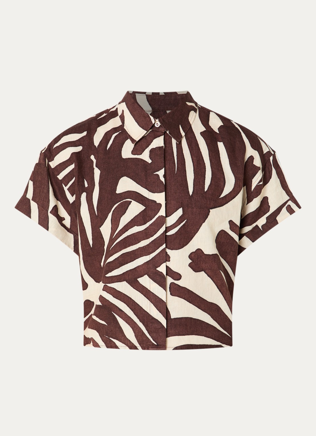Benetton Blouse van linnen met print - voorkant 3 bruin