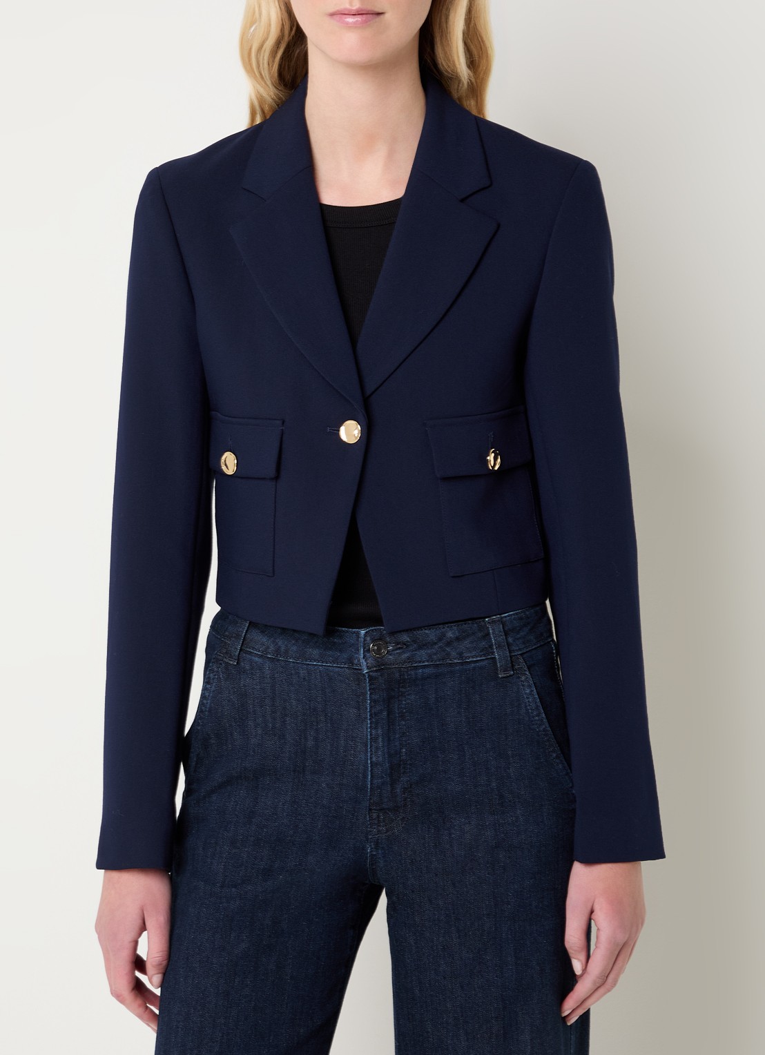 Benetton Cropped blazer met klepzakken - detail 4 donkerblauw