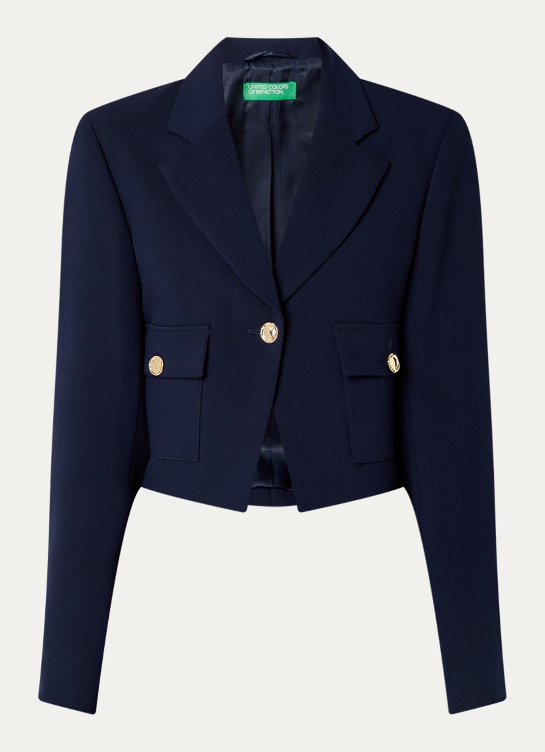 Benetton Cropped blazer met klepzakken - voorkant 2 donkerblauw