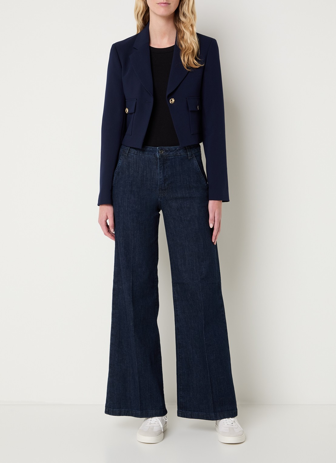 Benetton Cropped blazer met klepzakken - voorkant 3 donkerblauw